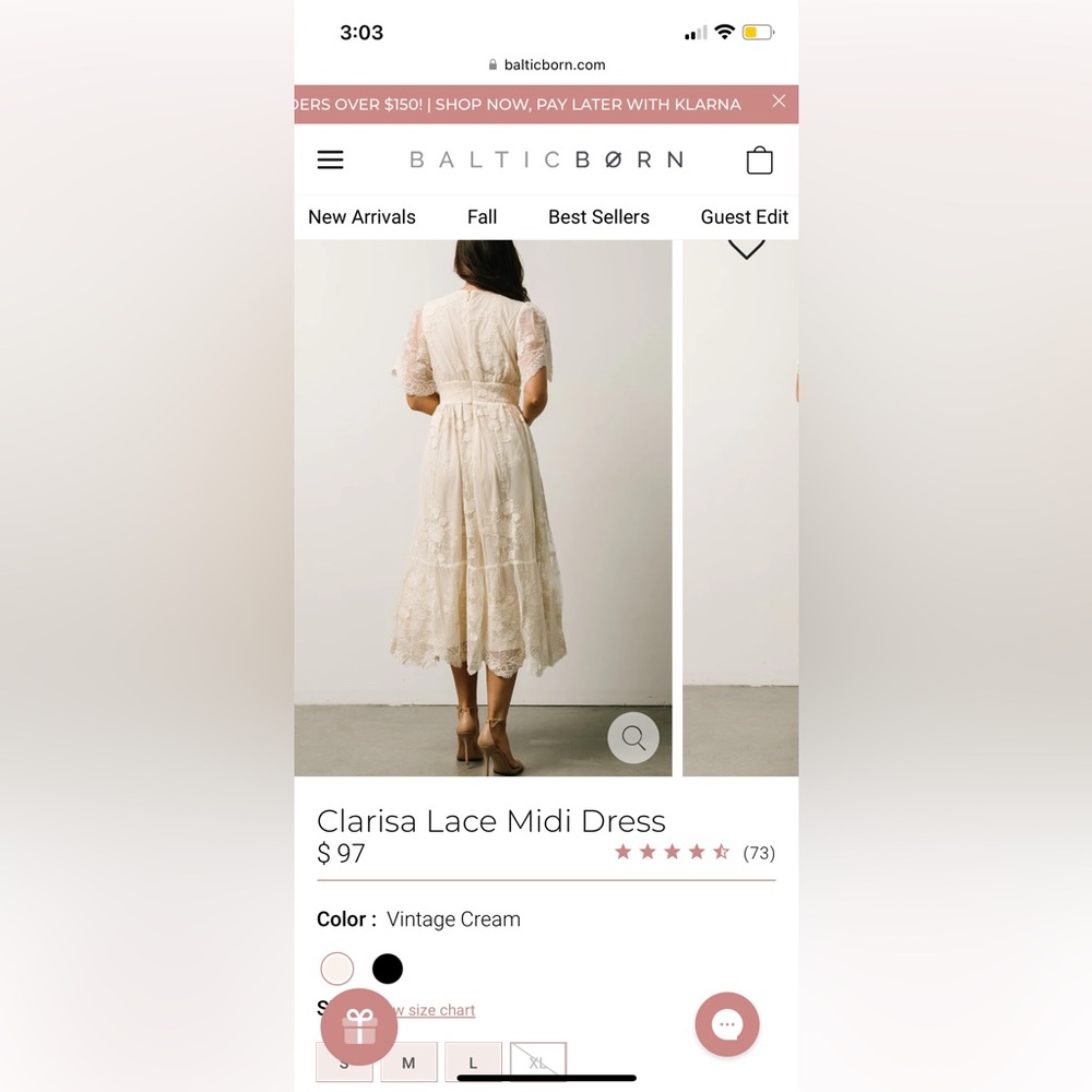 Baltic Born Clarisa Lace Midi Dress, Vintage Cream, Size Large